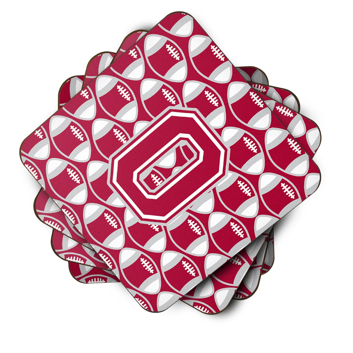 Letter O Football Crimson, grey and white Foam Coaster Set of 4 CJ1065-OFC - the-store.com