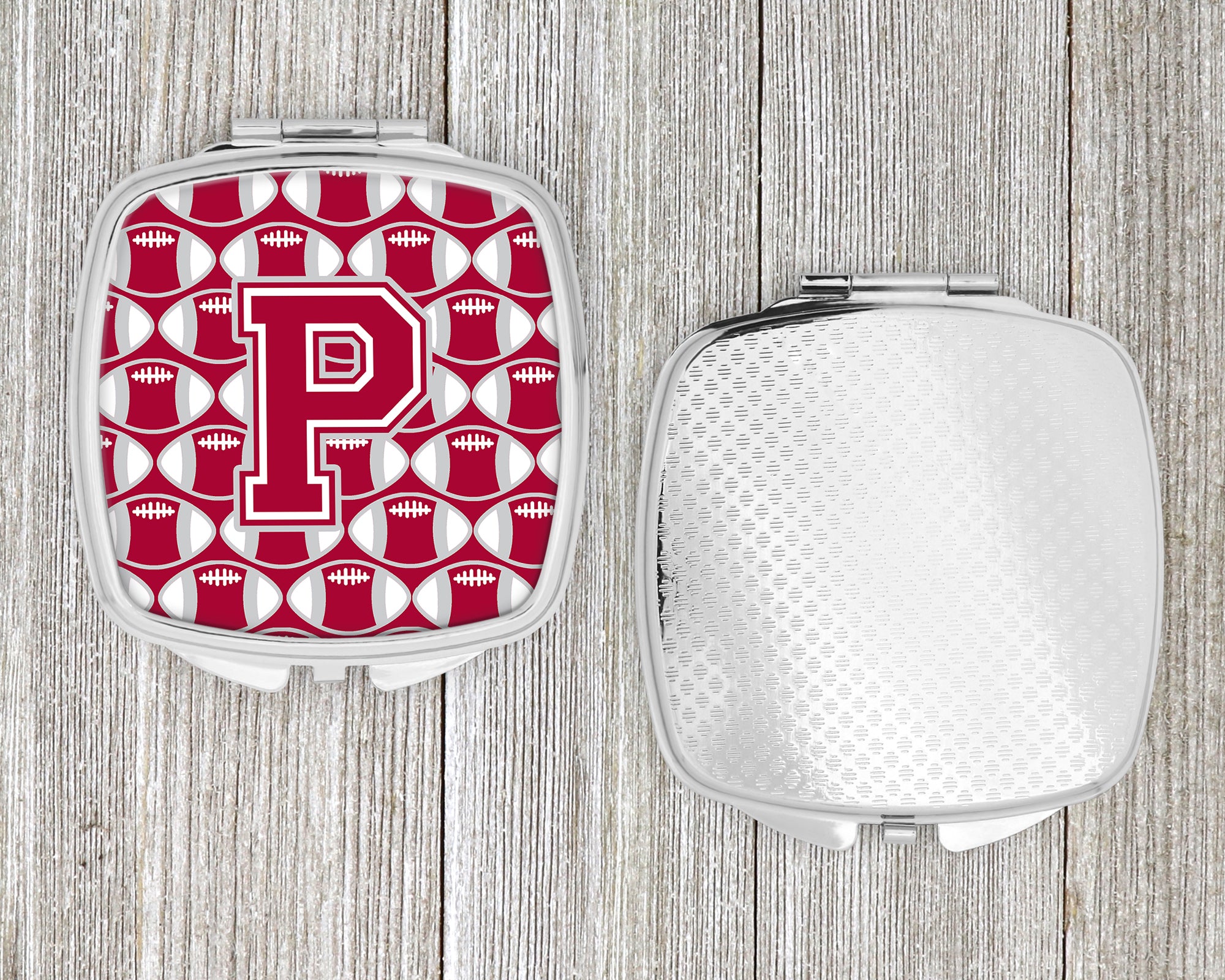 Letter P Football Crimson, grey and white Compact Mirror CJ1065-PSCM  the-store.com.