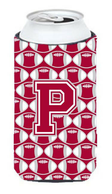 Letter P Football Crimson, grey and white Tall Boy Beverage Insulator Hugger CJ1065-PTBC by Caroline's Treasures