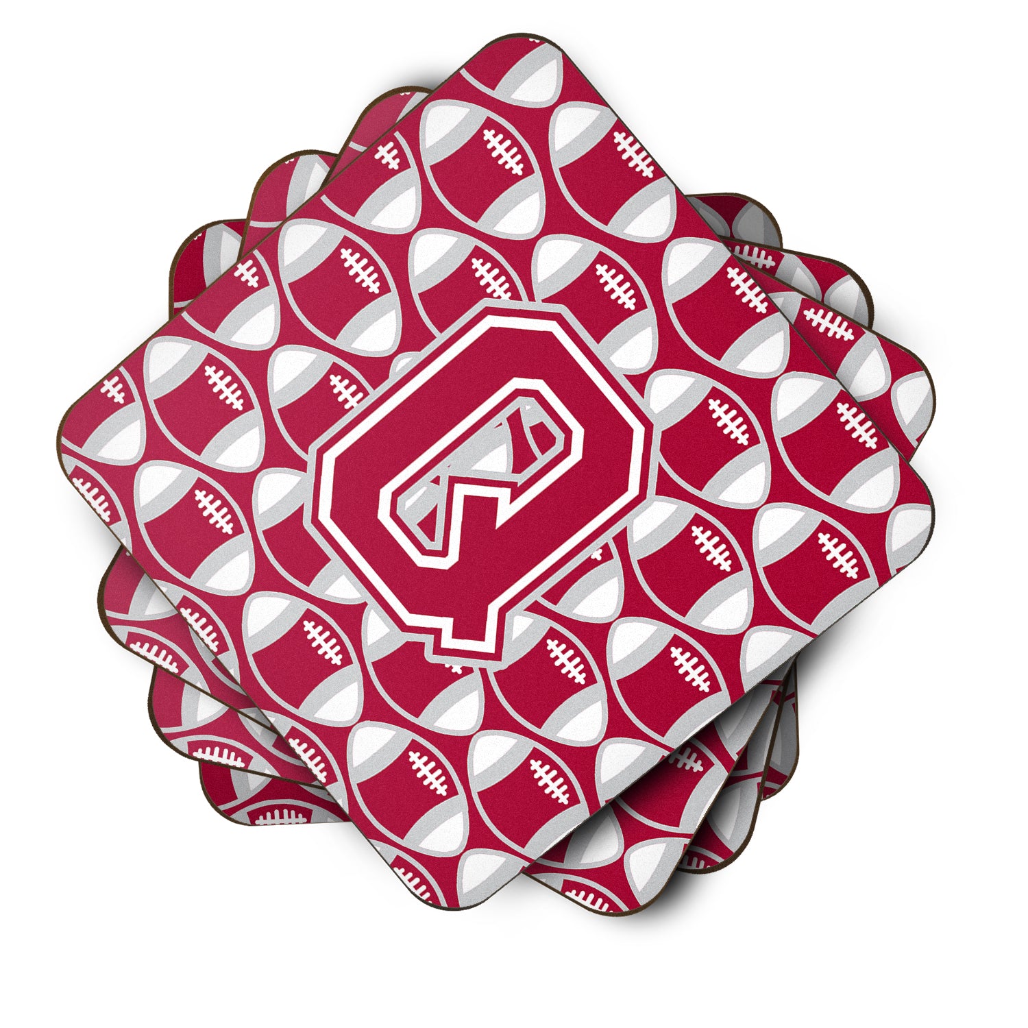 Letter Q Football Crimson, grey and white Foam Coaster Set of 4 CJ1065-QFC - the-store.com