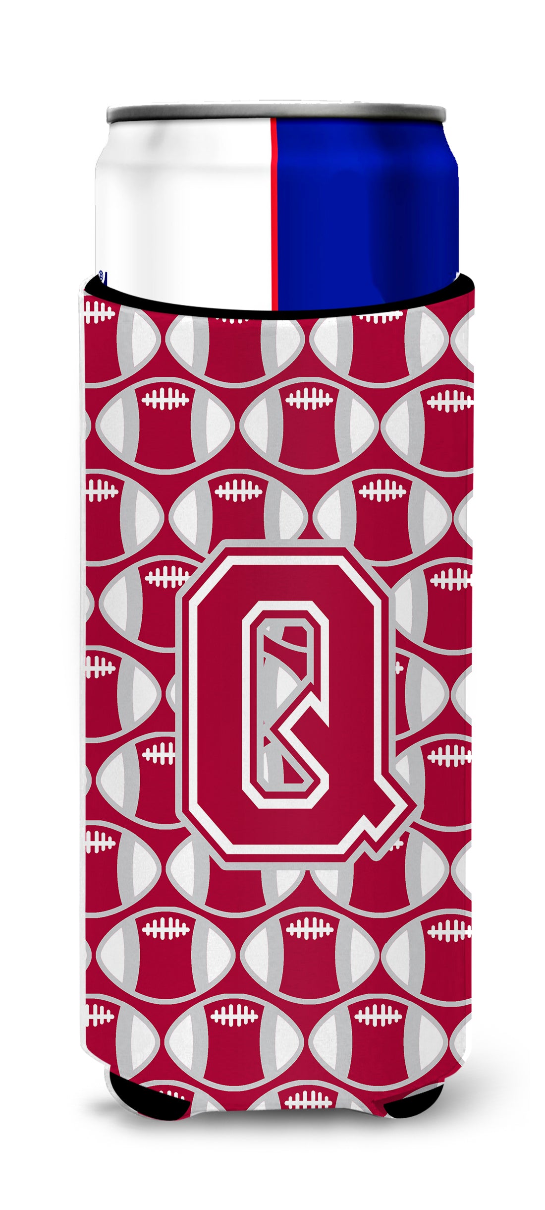 Letter Q Football Crimson, grey and white Ultra Beverage Insulators for slim cans CJ1065-QMUK.