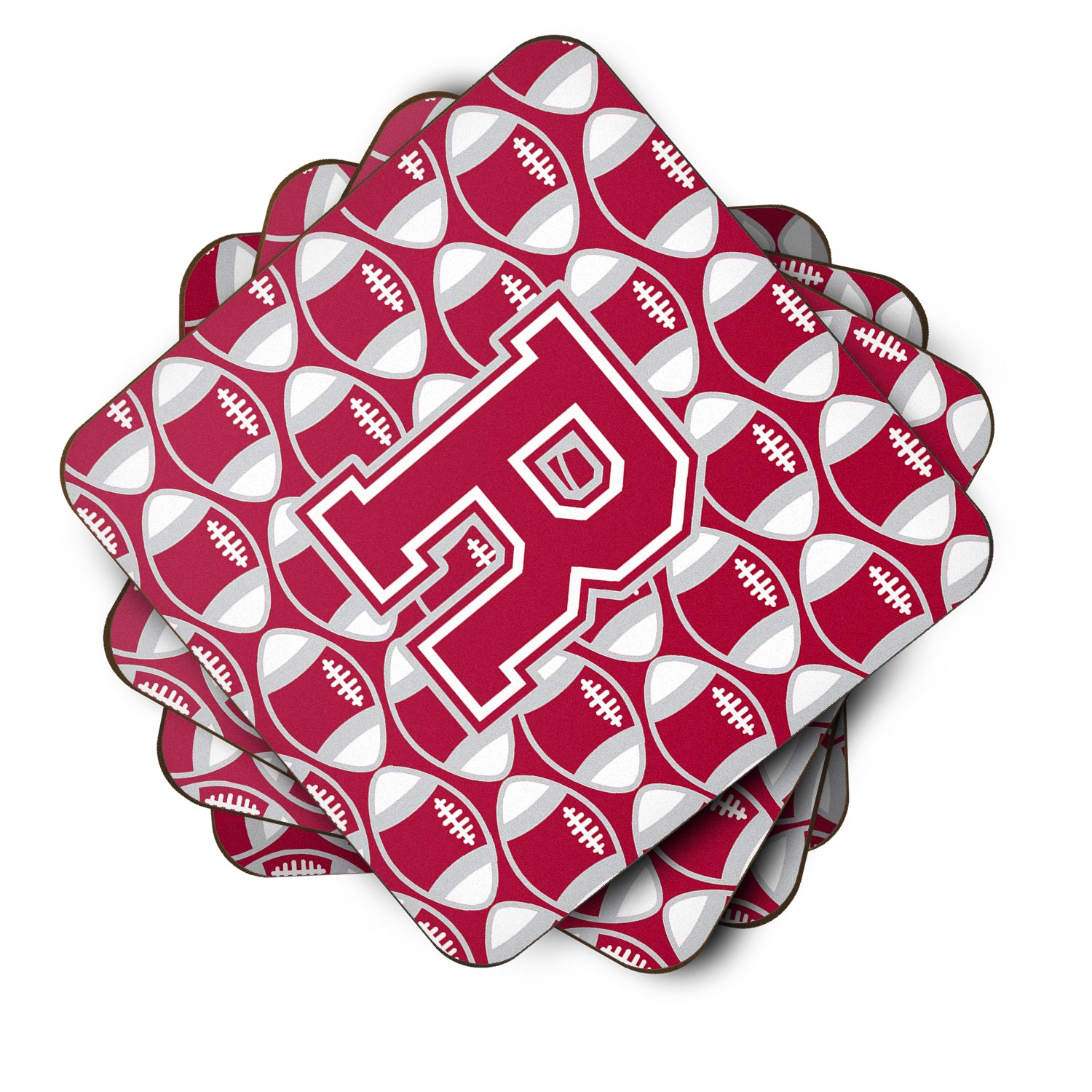 Letter R Football Crimson, grey and white Foam Coaster Set of 4 CJ1065-RFC - the-store.com