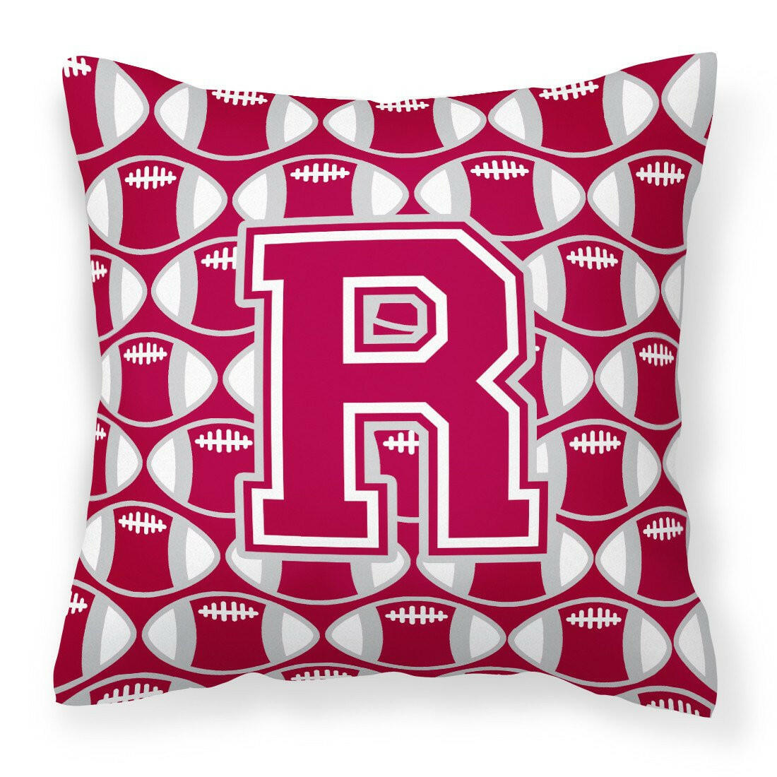 Letter R Football Crimson, grey and white Fabric Decorative Pillow CJ1065-RPW1414 by Caroline's Treasures