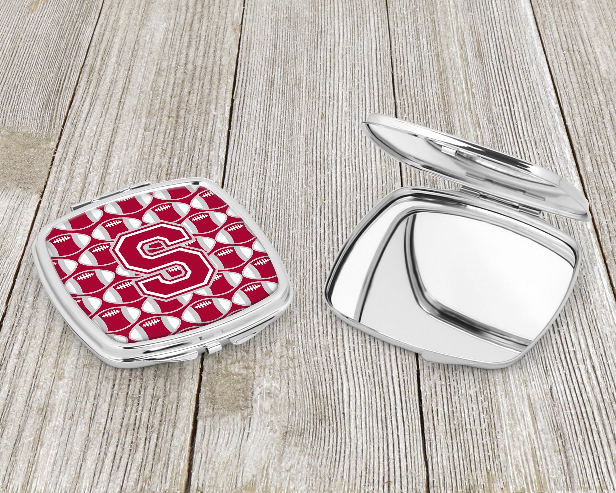 Letter S Football Crimson, grey and white Compact Mirror CJ1065-SSCM  the-store.com.