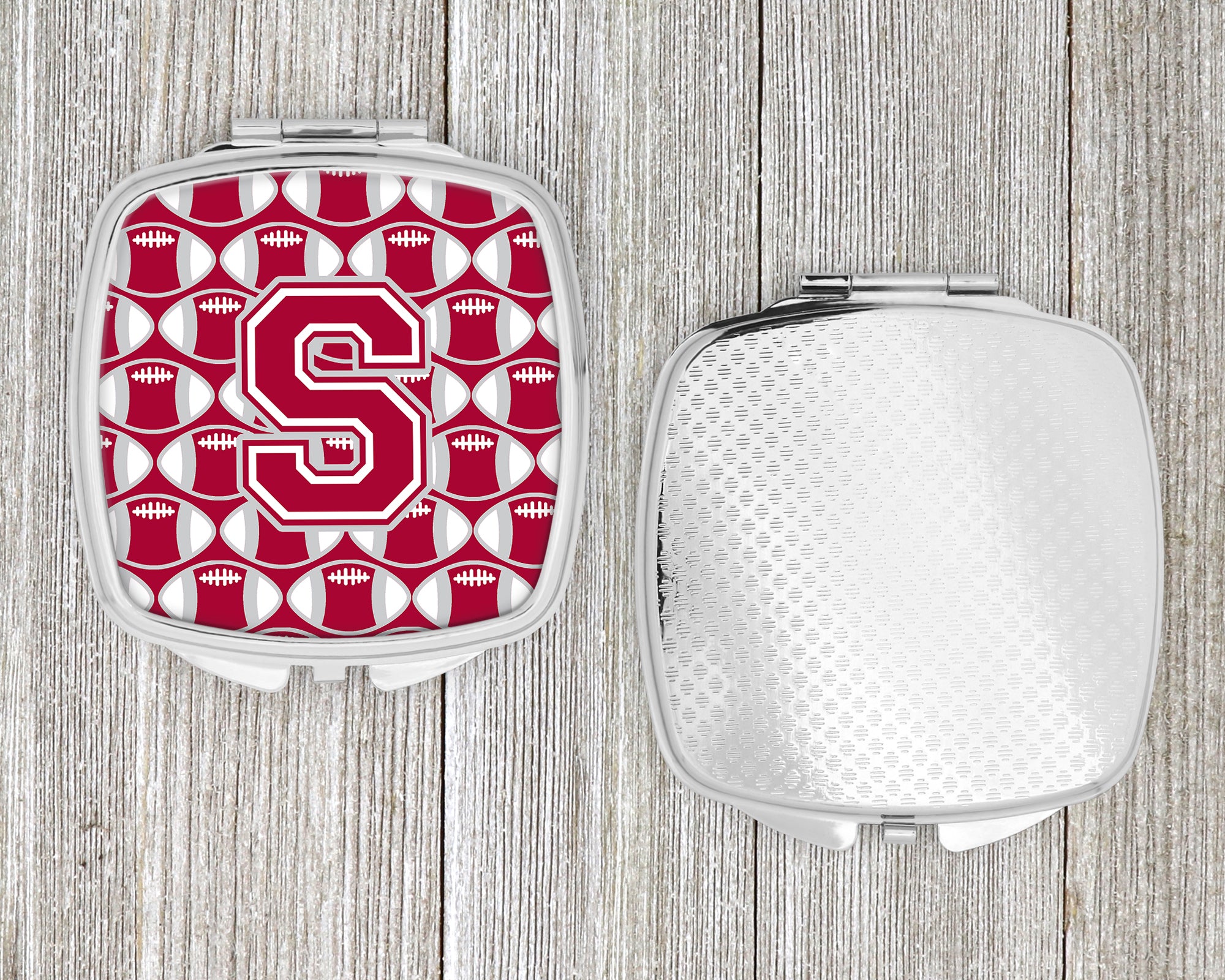 Letter S Football Crimson, grey and white Compact Mirror CJ1065-SSCM  the-store.com.