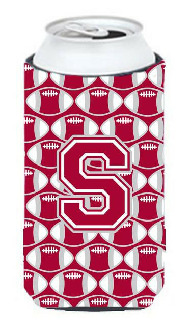 Letter S Football Crimson, grey and white Tall Boy Beverage Insulator Hugger CJ1065-STBC by Caroline's Treasures