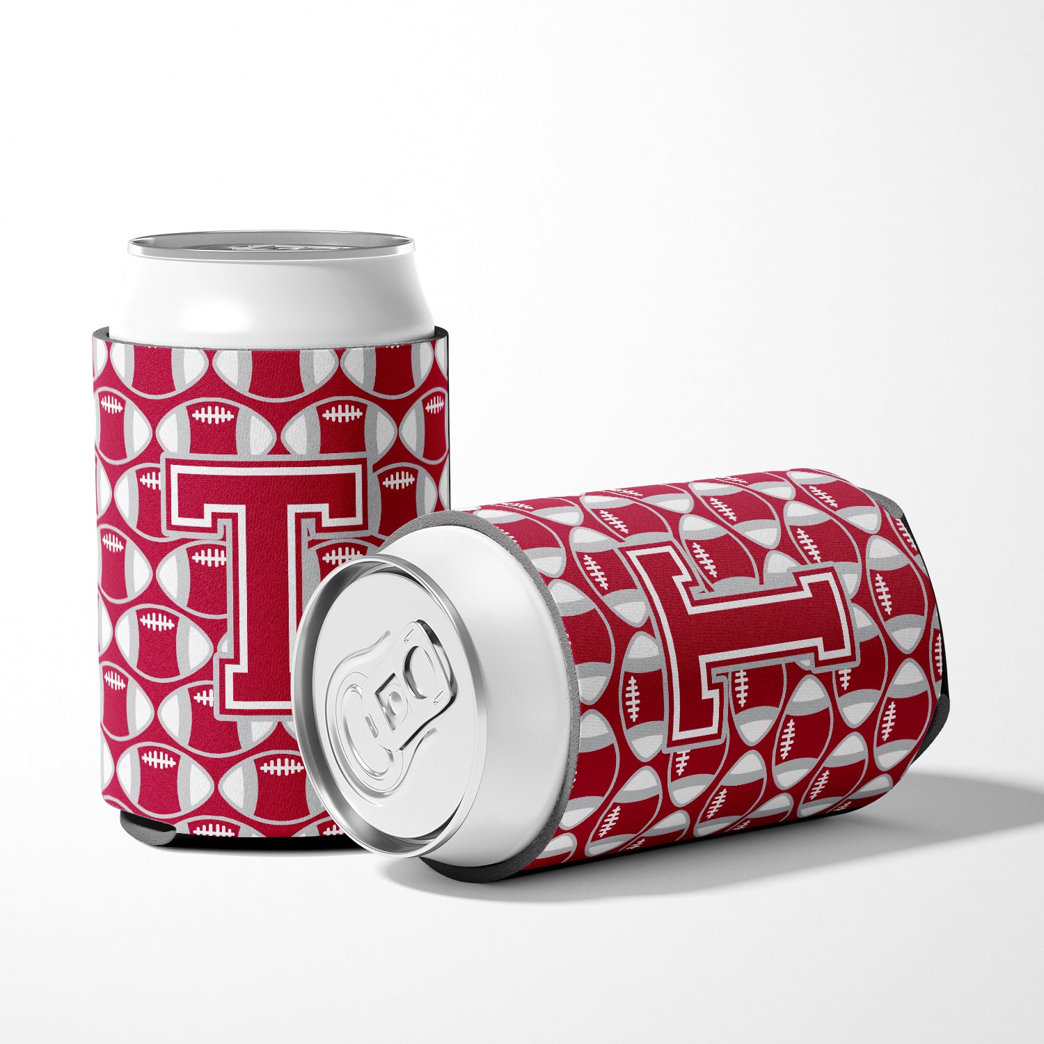 Letter T Football Crimson, grey and white Can or Bottle Hugger CJ1065-TCC.