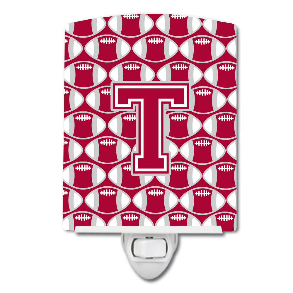 Letter T Football Crimson, grey and white Ceramic Night Light CJ1065-TCNL - the-store.com