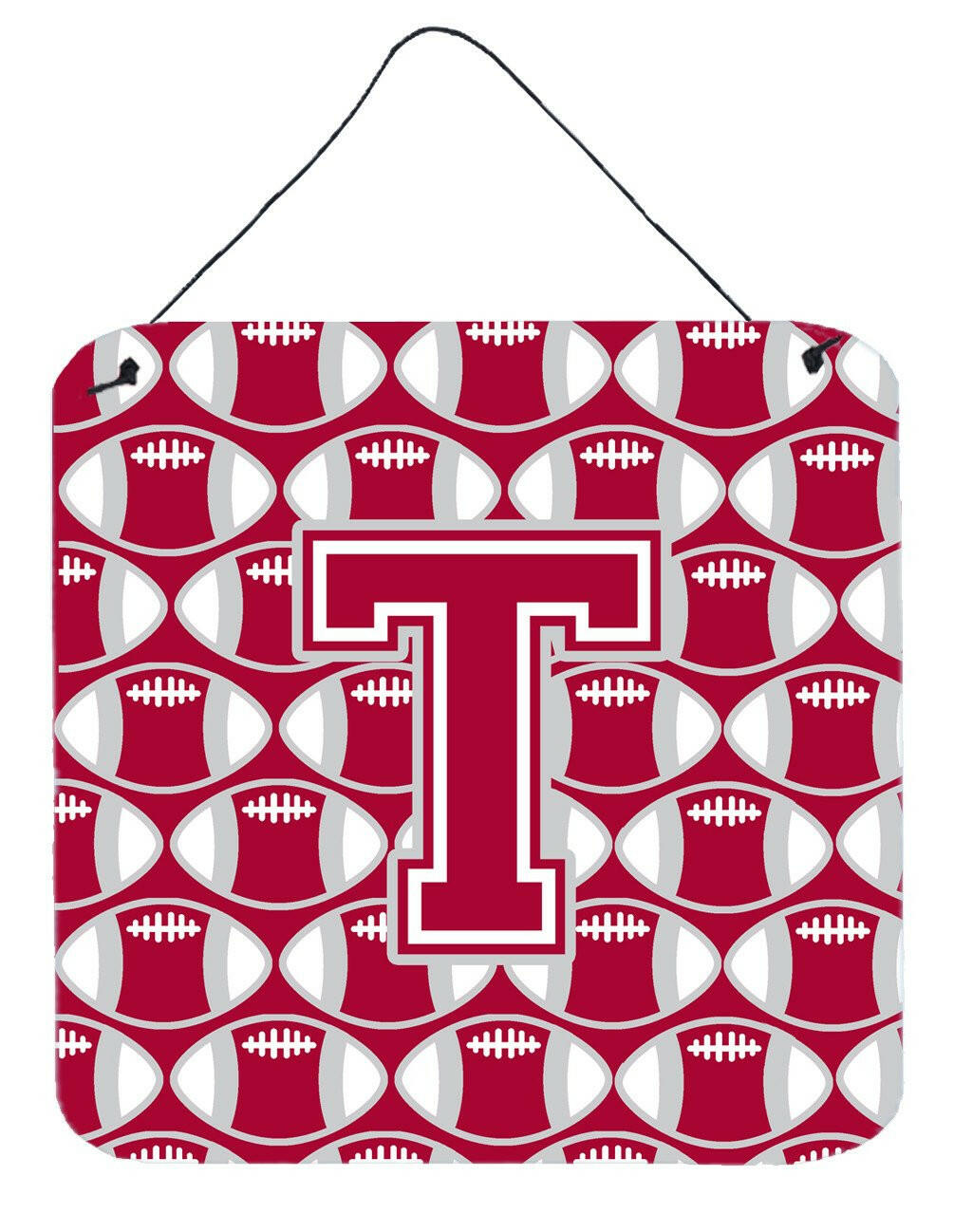 Letter T Football Crimson, grey and white Wall or Door Hanging Prints CJ1065-TDS66 by Caroline's Treasures