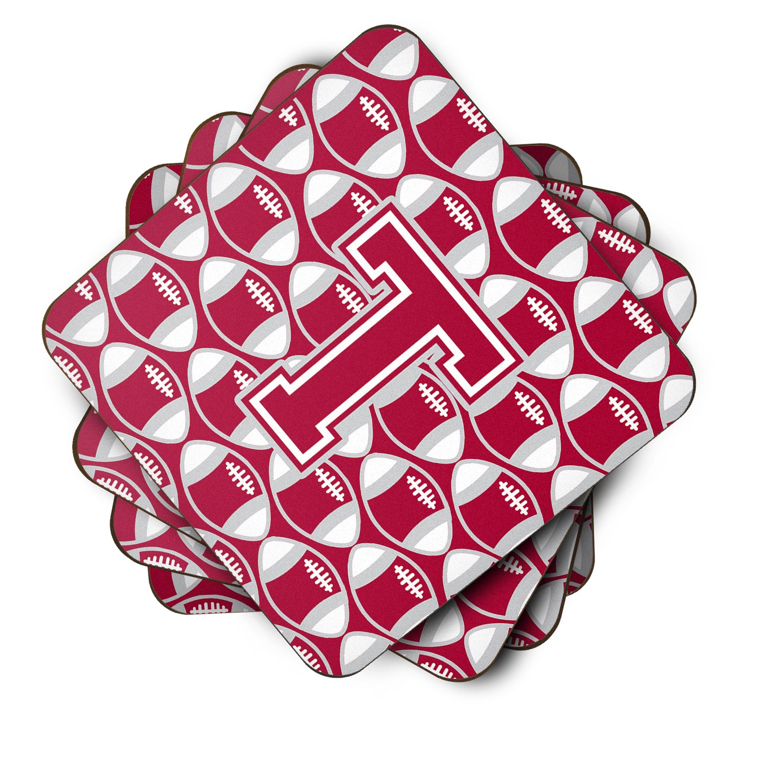 Letter T Football Crimson, grey and white Foam Coaster Set of 4 CJ1065-TFC - the-store.com