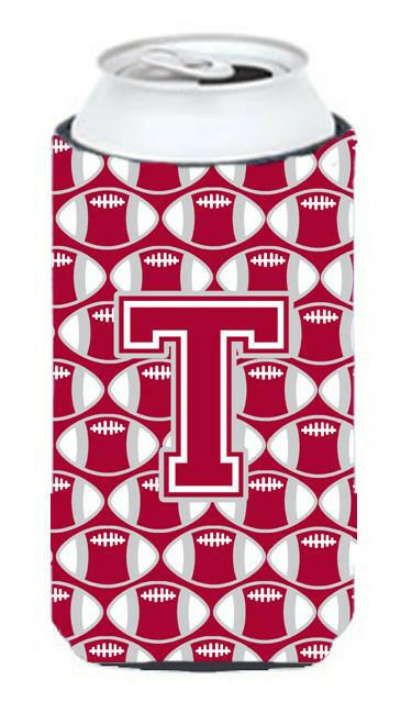 Letter T Football Crimson, grey and white Tall Boy Beverage Insulator Hugger CJ1065-TTBC by Caroline&#39;s Treasures