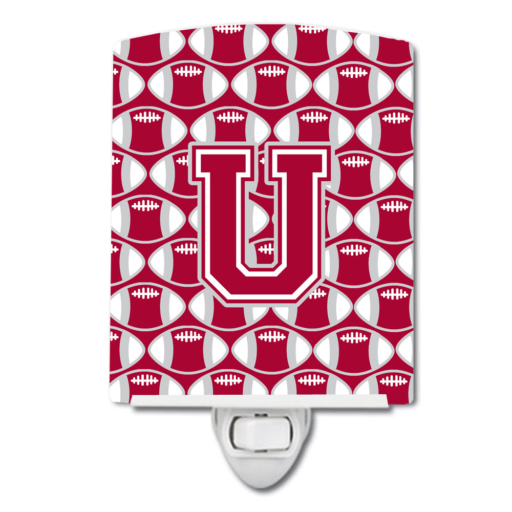 Letter U Football Crimson, grey and white Ceramic Night Light CJ1065-UCNL - the-store.com