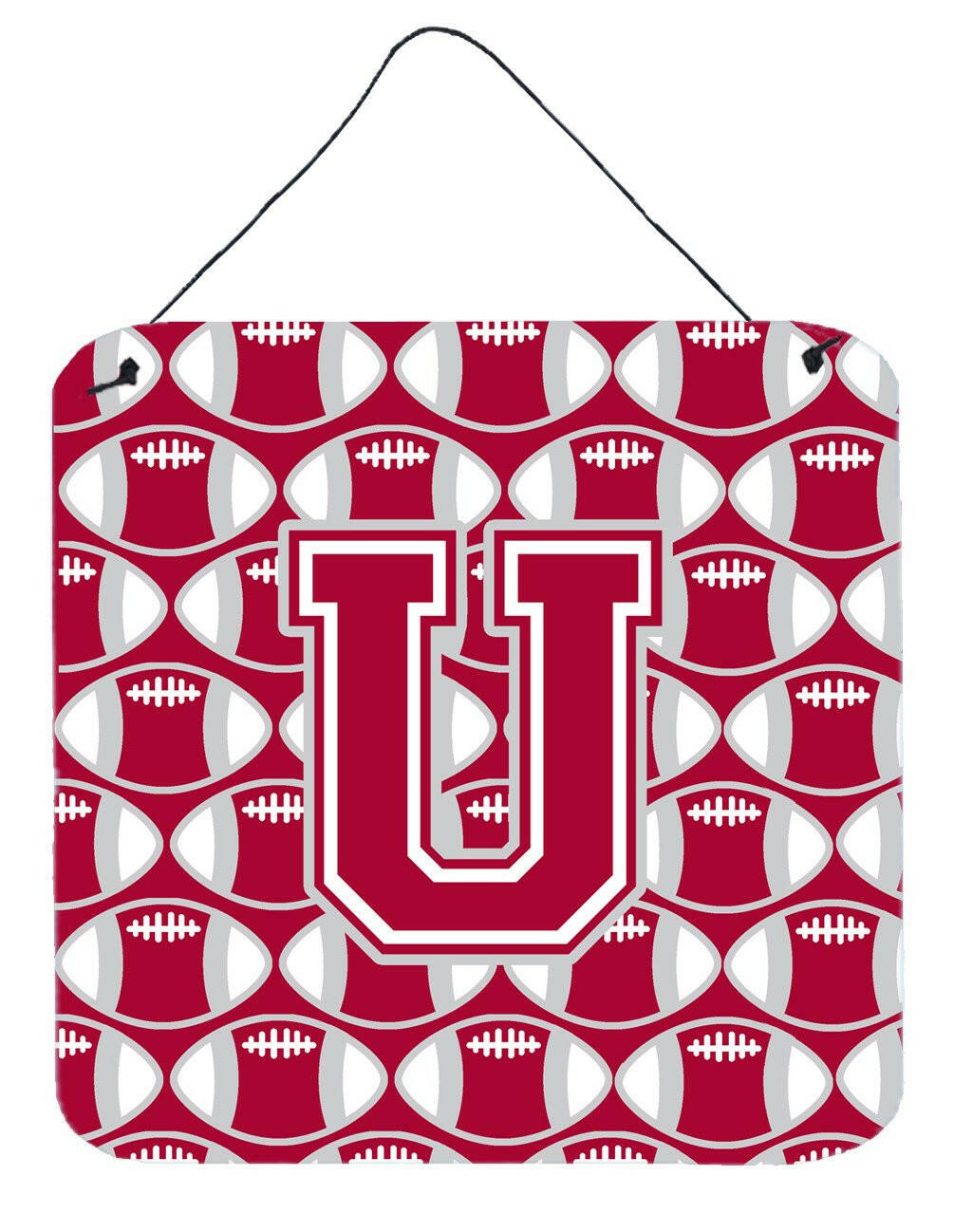 Letter U Football Crimson, grey and white Wall or Door Hanging Prints CJ1065-UDS66 by Caroline's Treasures