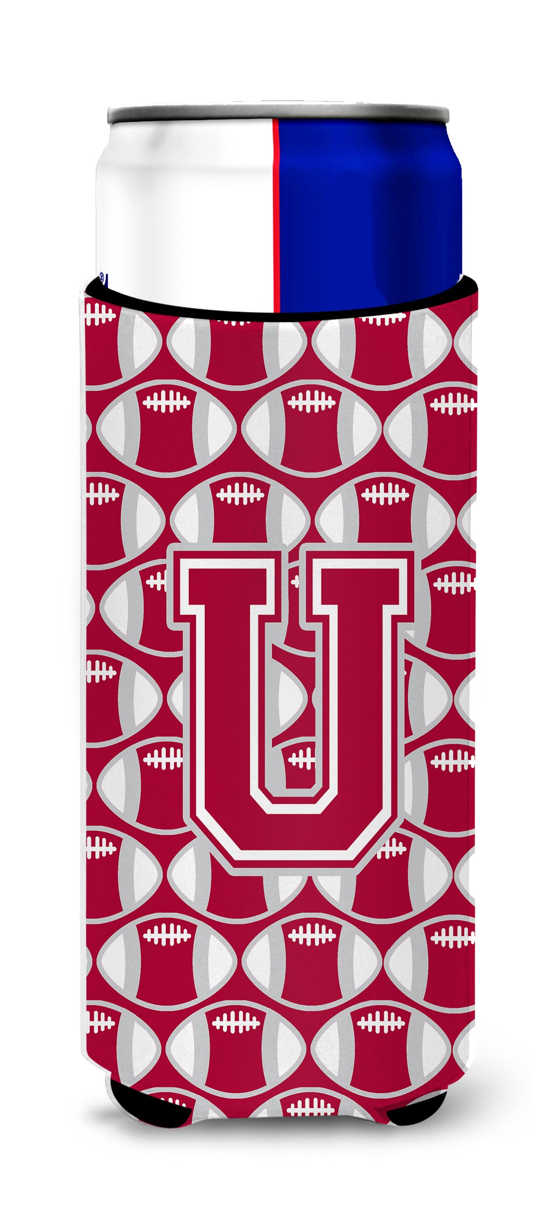 Letter U Football Crimson, grey and white Ultra Beverage Insulators for slim cans CJ1065-UMUK.