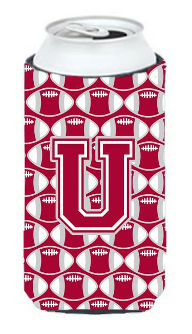 Letter U Football Crimson, grey and white Tall Boy Beverage Insulator Hugger CJ1065-UTBC by Caroline's Treasures