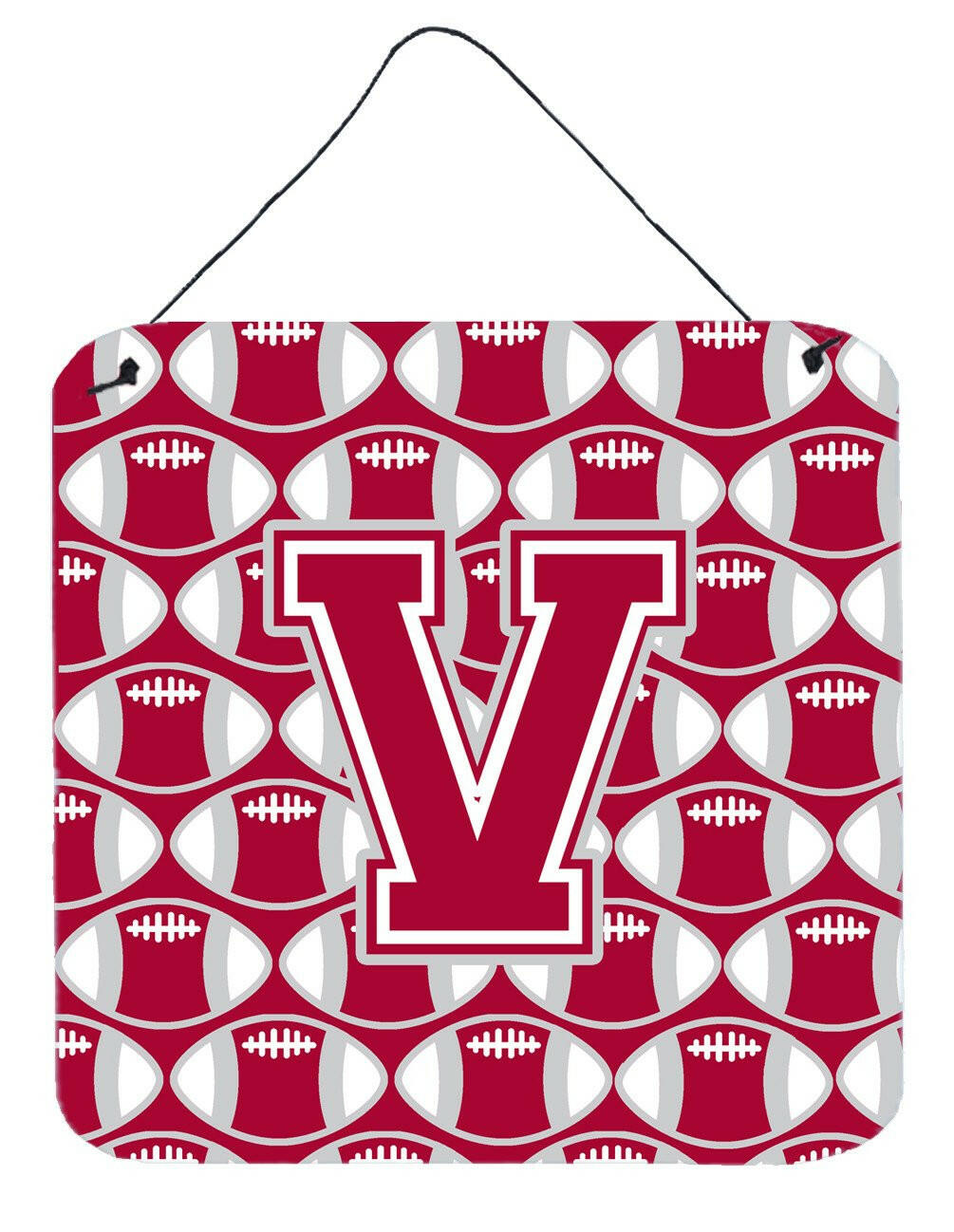 Letter V Football Crimson, grey and white Wall or Door Hanging Prints CJ1065-VDS66 by Caroline's Treasures