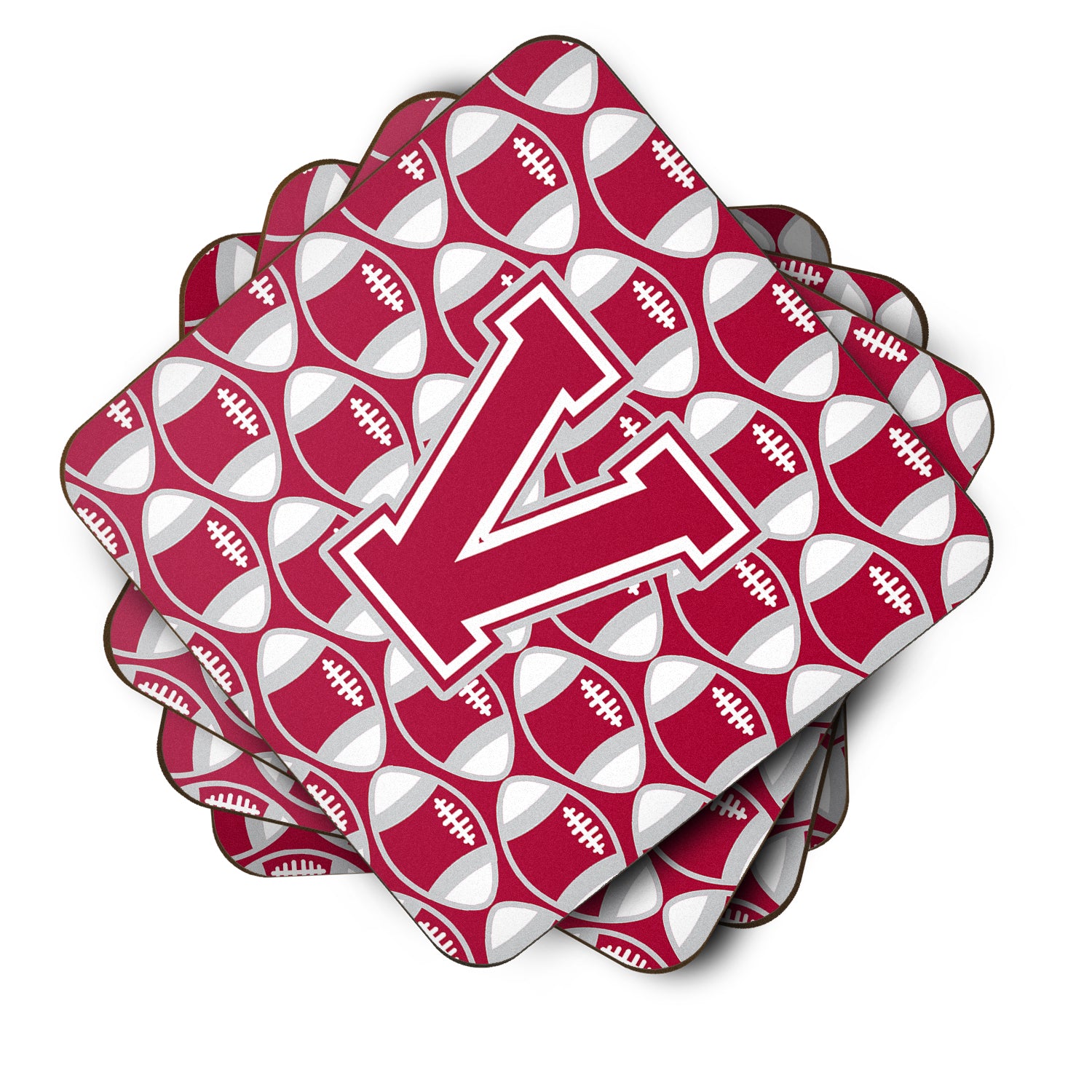 Letter V Football Crimson, grey and white Foam Coaster Set of 4 CJ1065-VFC - the-store.com