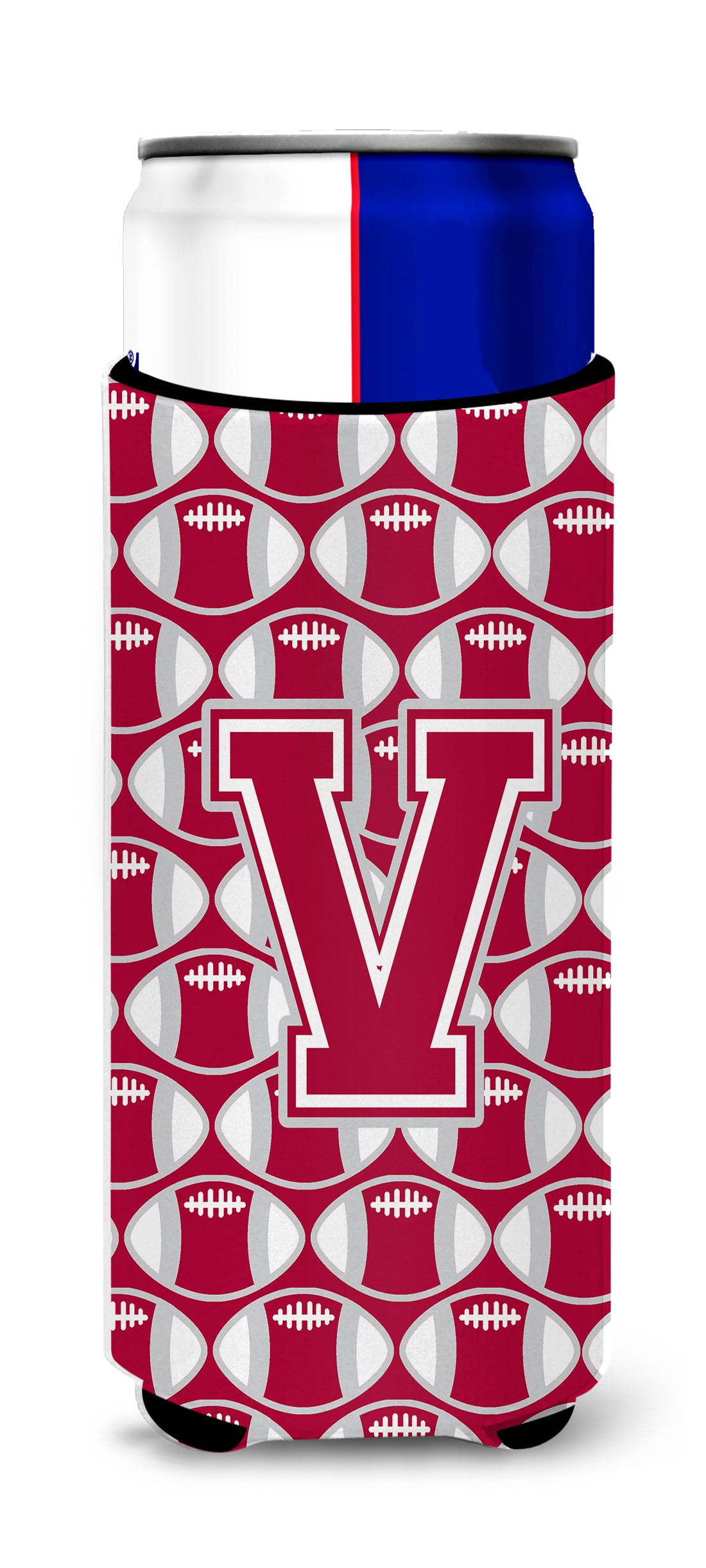 Letter V Football Crimson, grey and white Ultra Beverage Insulators for slim cans CJ1065-VMUK.