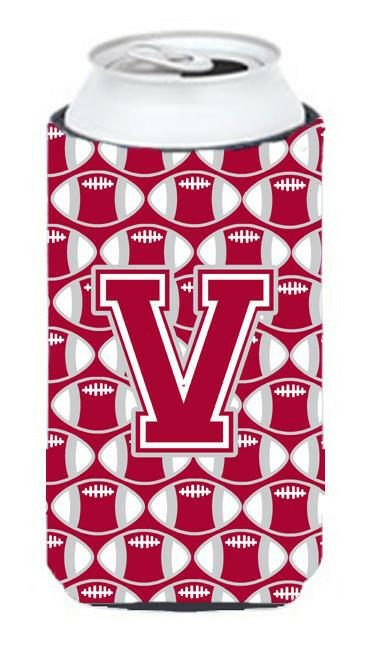 Letter V Football Crimson, grey and white Tall Boy Beverage Insulator Hugger CJ1065-VTBC by Caroline's Treasures