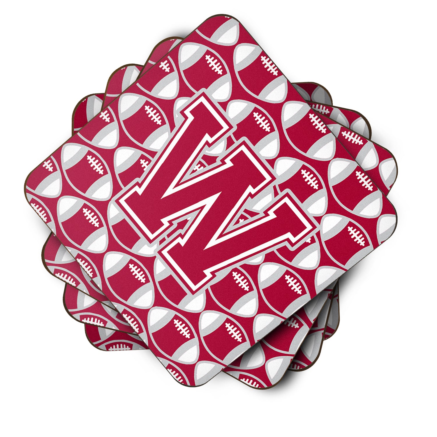 Letter W Football Crimson, grey and white Foam Coaster Set of 4 CJ1065-WFC - the-store.com