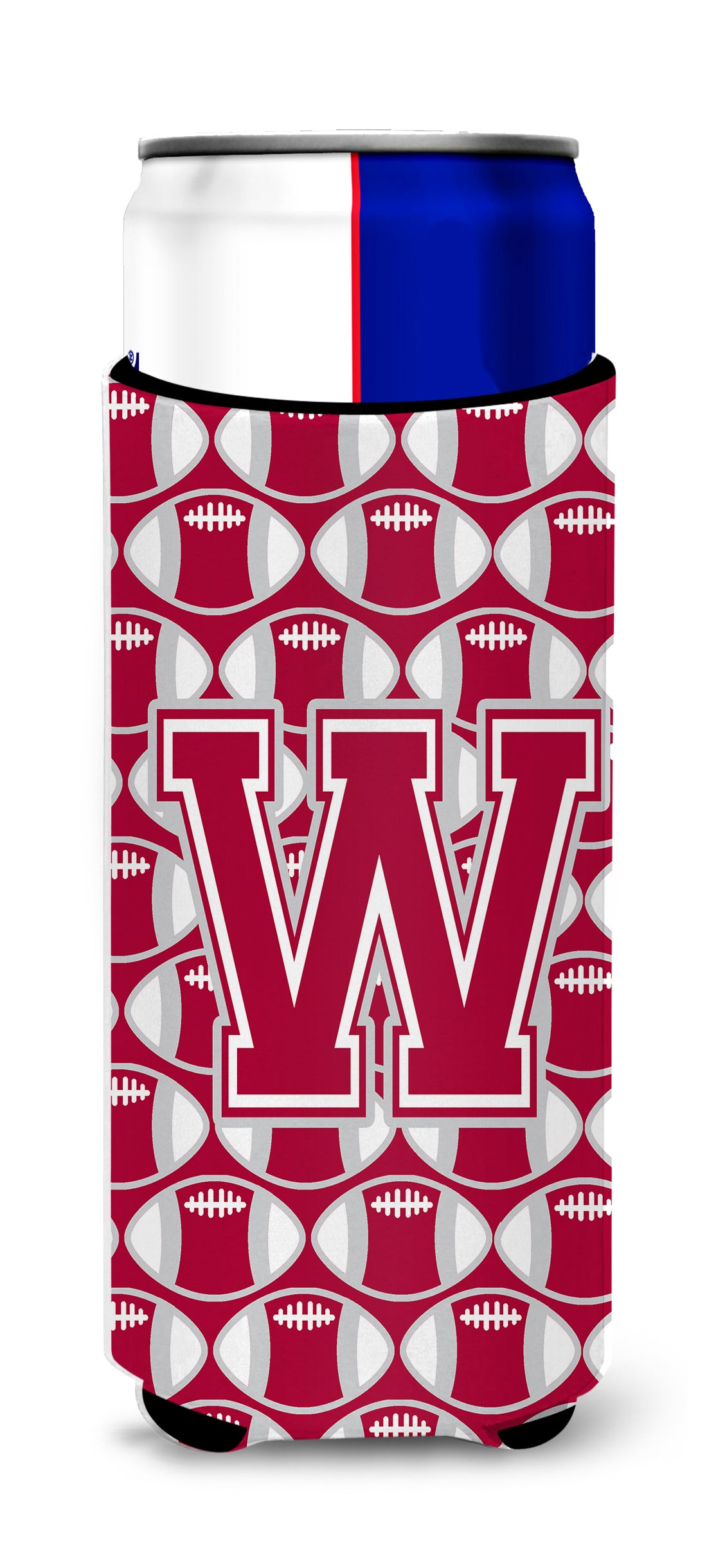 Letter W Football Crimson, grey and white Ultra Beverage Insulators for slim cans CJ1065-WMUK.