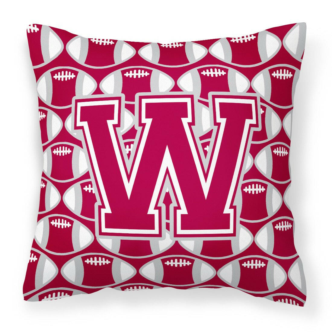 Letter W Football Crimson, grey and white Fabric Decorative Pillow CJ1065-WPW1414 by Caroline's Treasures