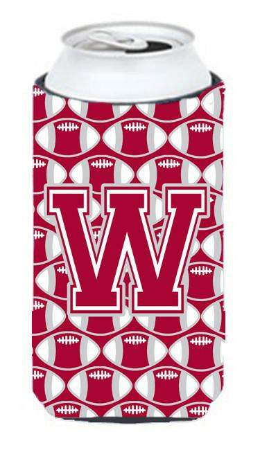 Letter W Football Crimson, grey and white Tall Boy Beverage Insulator Hugger CJ1065-WTBC by Caroline's Treasures