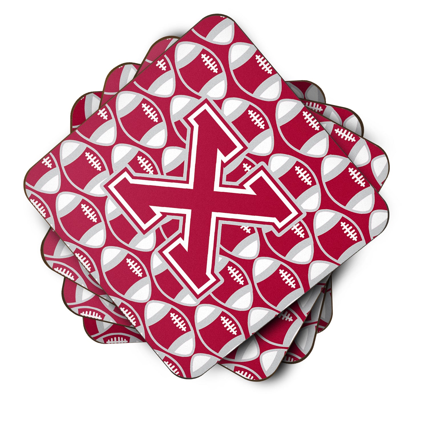 Letter X Football Crimson, grey and white Foam Coaster Set of 4 CJ1065-XFC - the-store.com