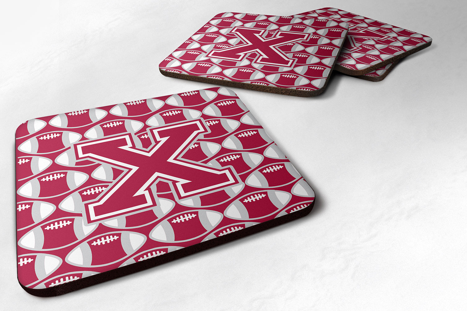 Letter X Football Crimson, grey and white Foam Coaster Set of 4 CJ1065-XFC - the-store.com