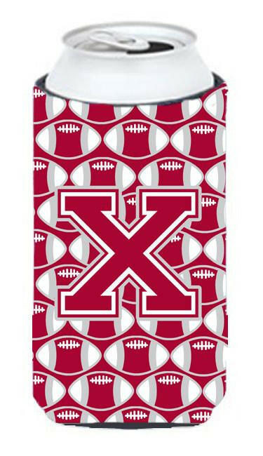 Letter X Football Crimson, grey and white Tall Boy Beverage Insulator Hugger CJ1065-XTBC by Caroline&#39;s Treasures