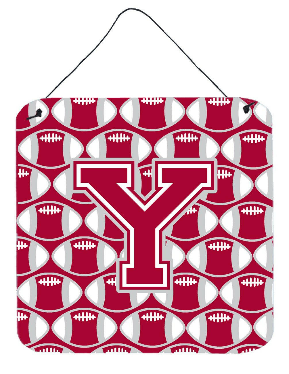 Letter Y Football Crimson, grey and white Wall or Door Hanging Prints CJ1065-YDS66 by Caroline&#39;s Treasures