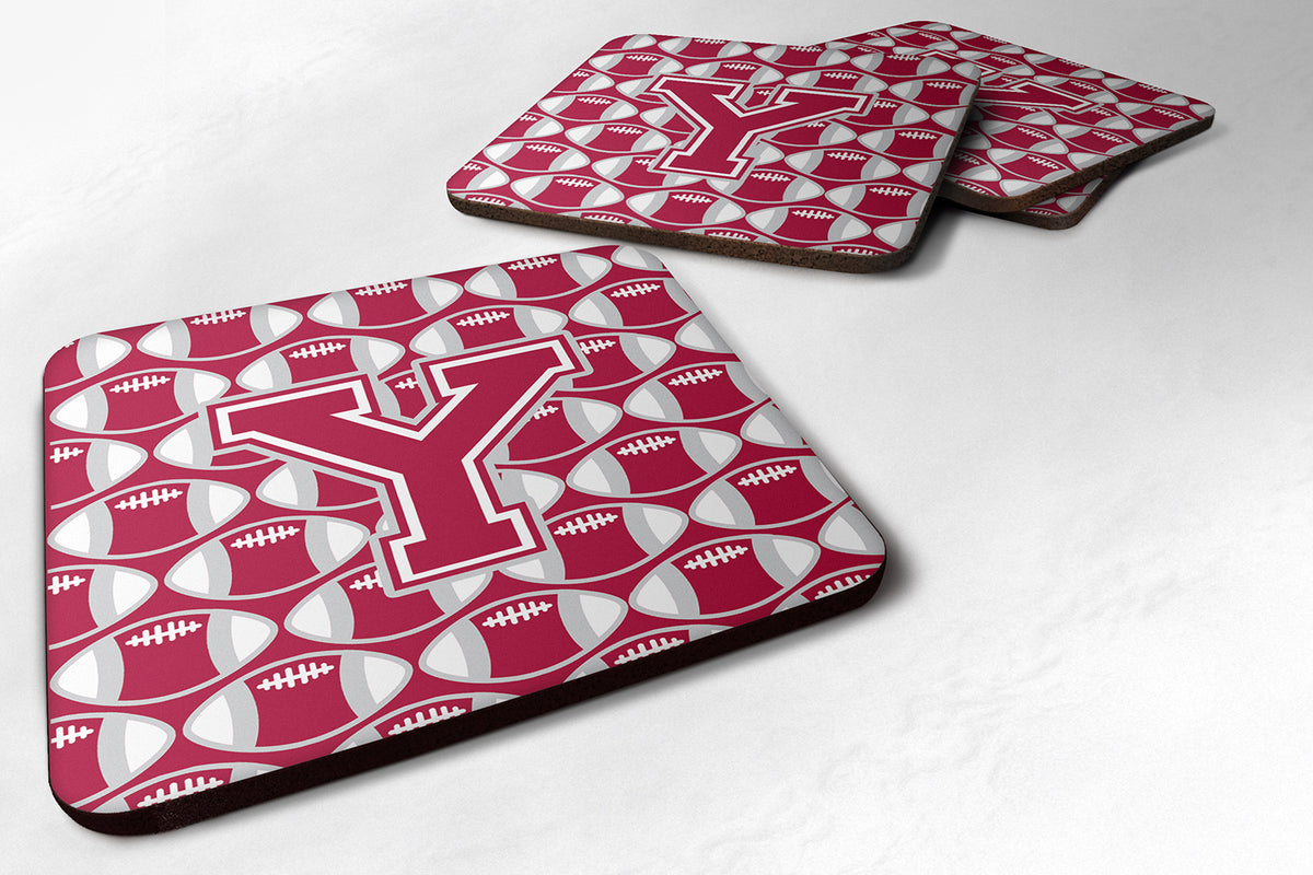 Letter Y Football Crimson, grey and white Foam Coaster Set of 4 CJ1065-YFC - the-store.com