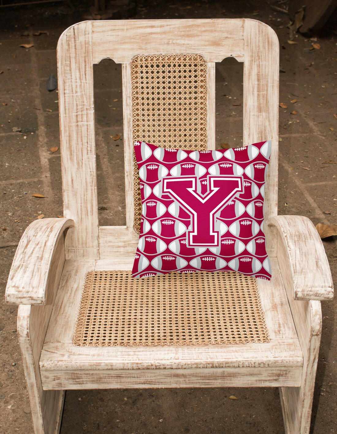 Letter Y Football Crimson, grey and white Fabric Decorative Pillow CJ1065-YPW1414 by Caroline's Treasures