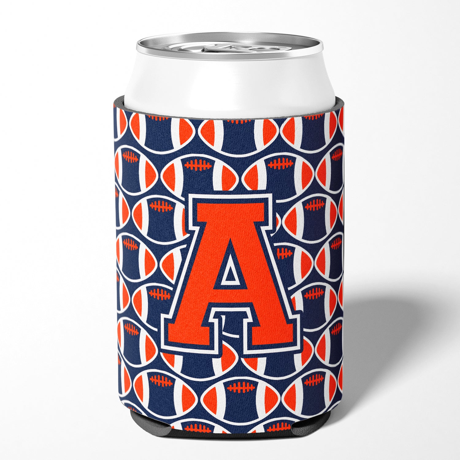 Letter A Football Orange, Blue and white Can or Bottle Hugger CJ1066-ACC.