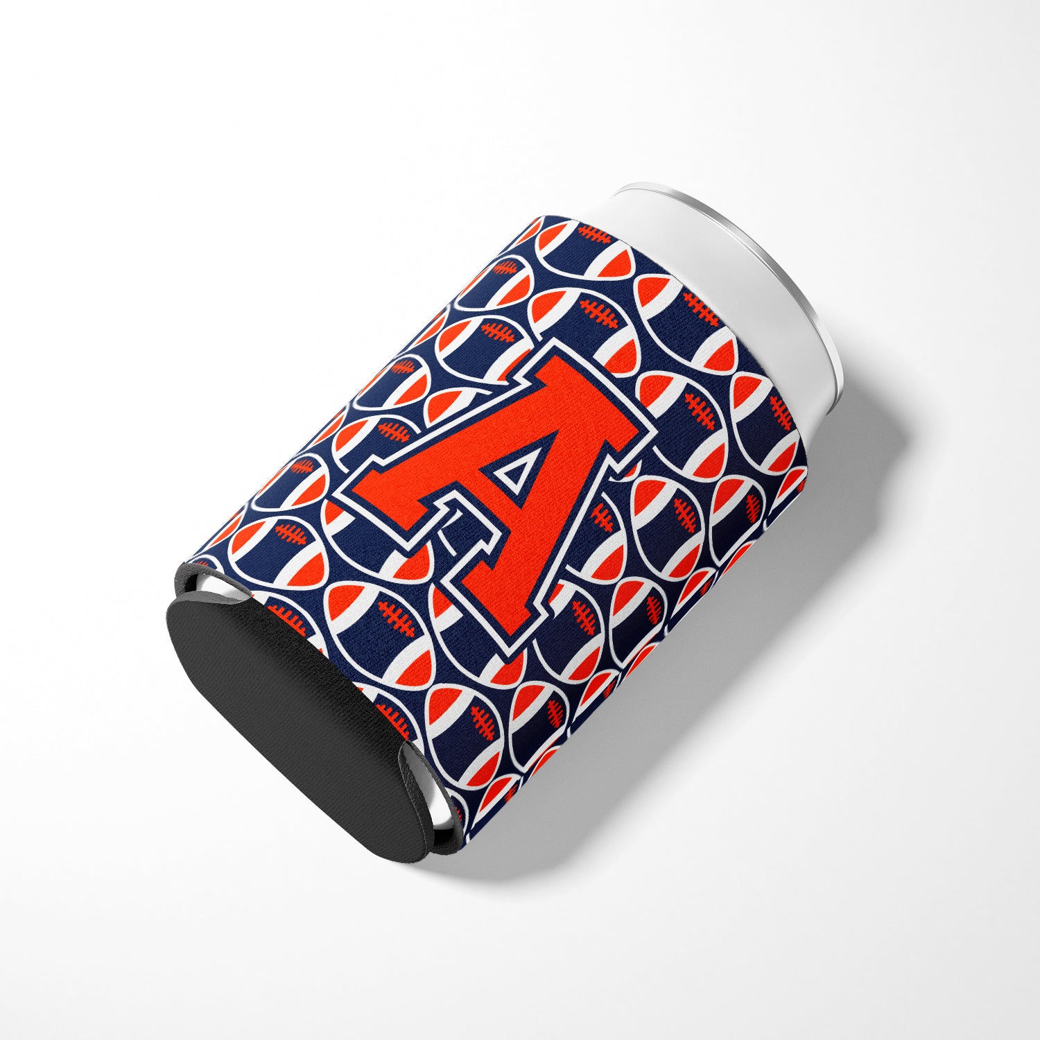 Letter A Football Orange, Blue and white Can or Bottle Hugger CJ1066-ACC.