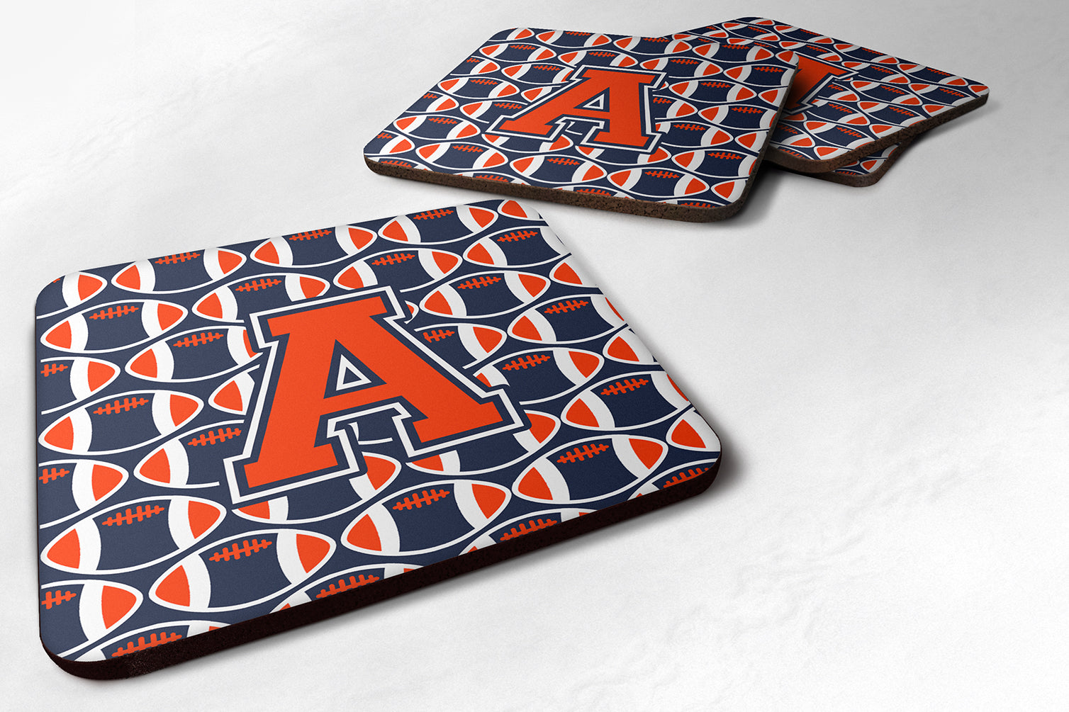 Letter A Football Orange, Blue and white Foam Coaster Set of 4 CJ1066-AFC - the-store.com