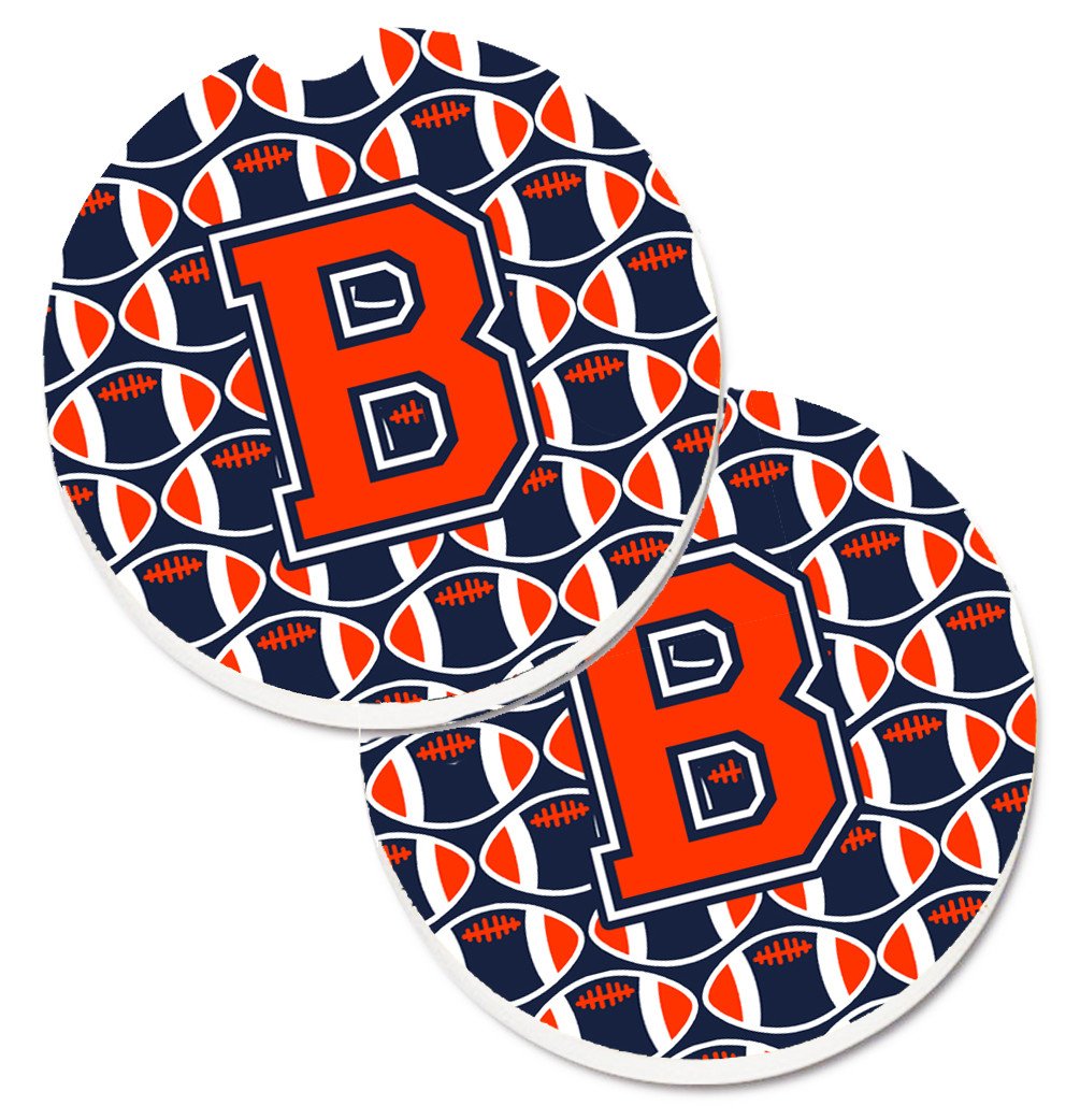 Letter B Football Orange, Blue and white Set of 2 Cup Holder Car Coasters CJ1066-BCARC by Caroline's Treasures