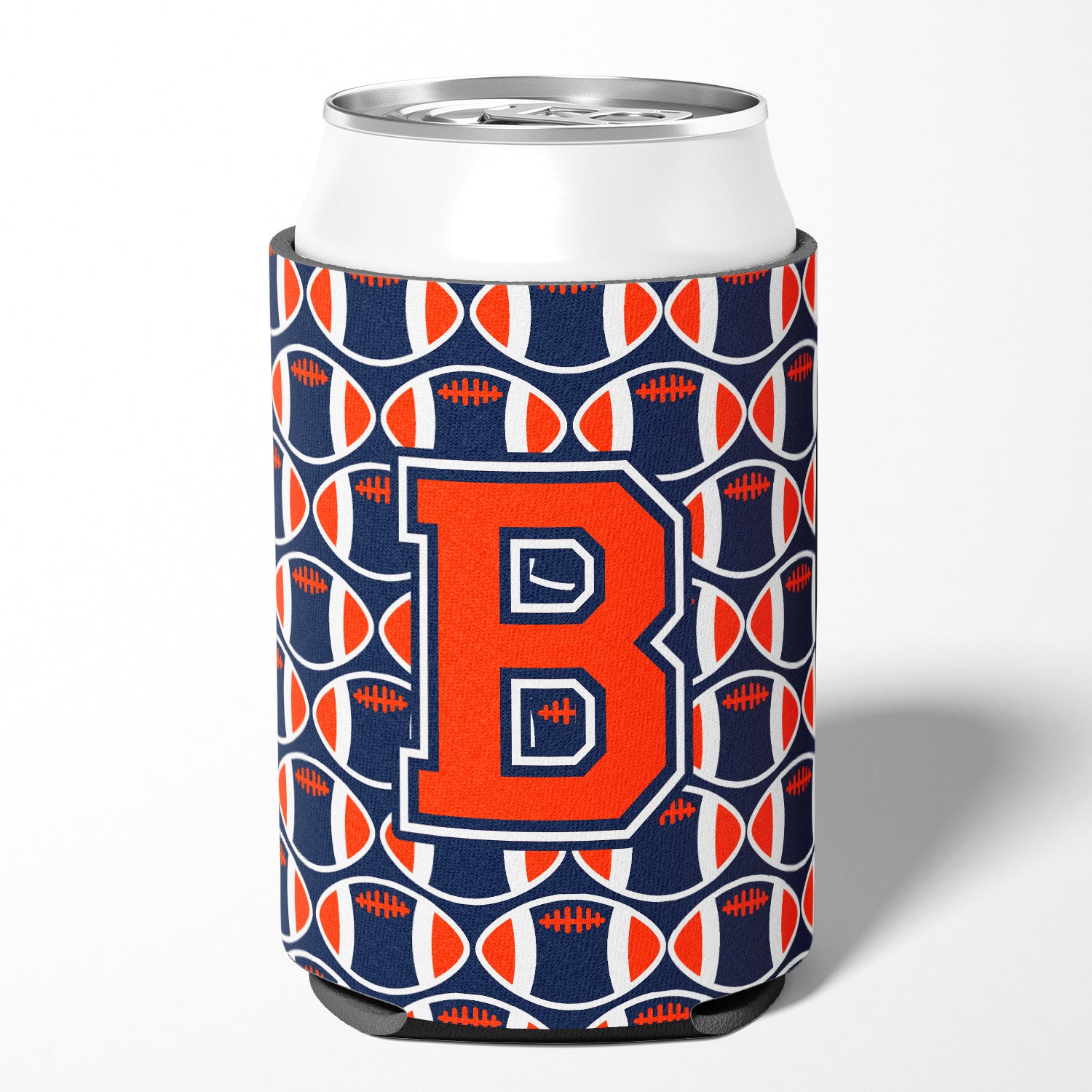 Letter B Football Orange, Blue and white Can or Bottle Hugger CJ1066-BCC.