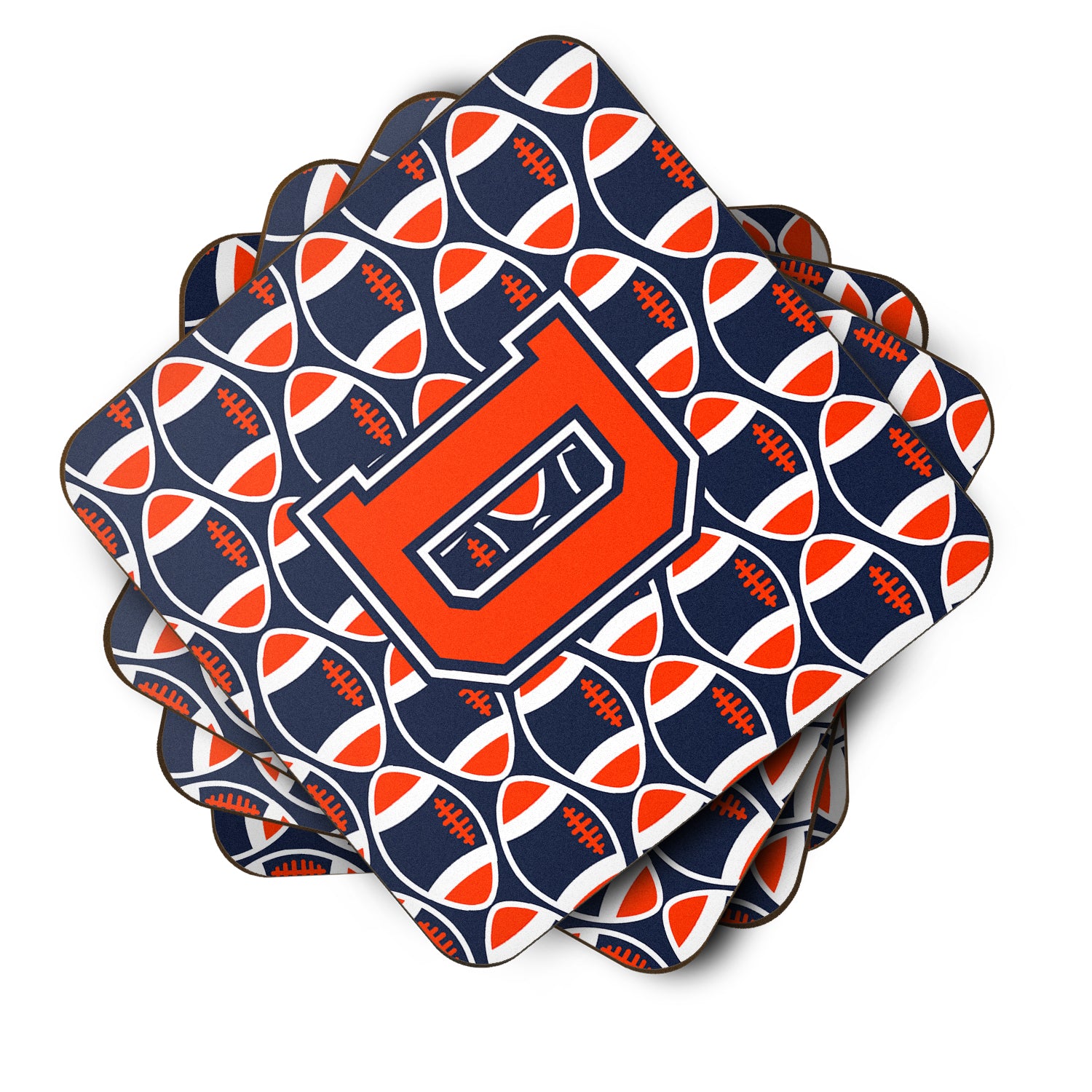 Letter D Football Orange, Blue and white Foam Coaster Set of 4 CJ1066-DFC - the-store.com