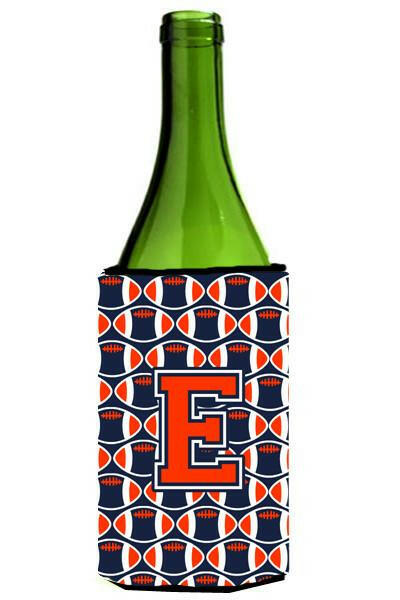 Letter E Football Orange, Blue and white Wine Bottle Beverage Insulator Hugger CJ1066-ELITERK by Caroline's Treasures