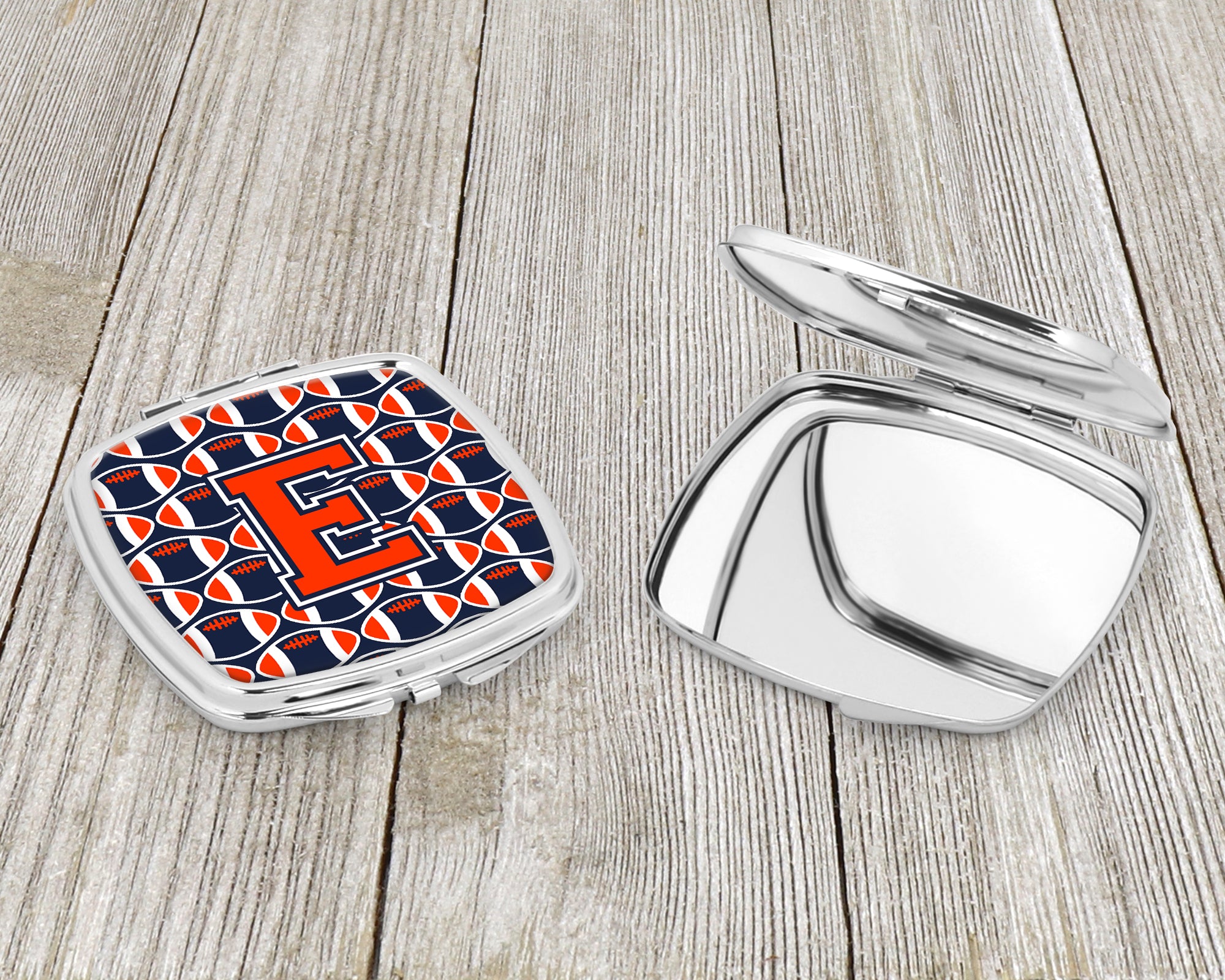 Letter E Football Orange, Blue and white Compact Mirror CJ1066-ESCM  the-store.com.