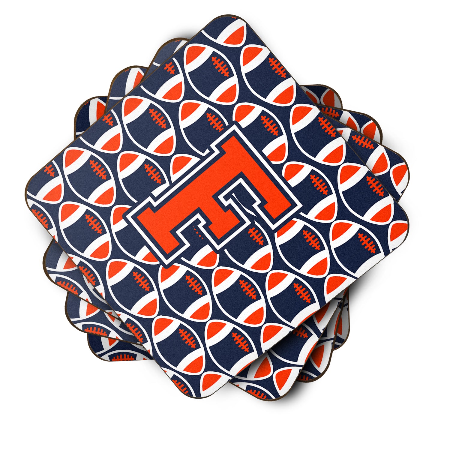 Letter F Football Orange, Blue and white Foam Coaster Set of 4 CJ1066-FFC - the-store.com