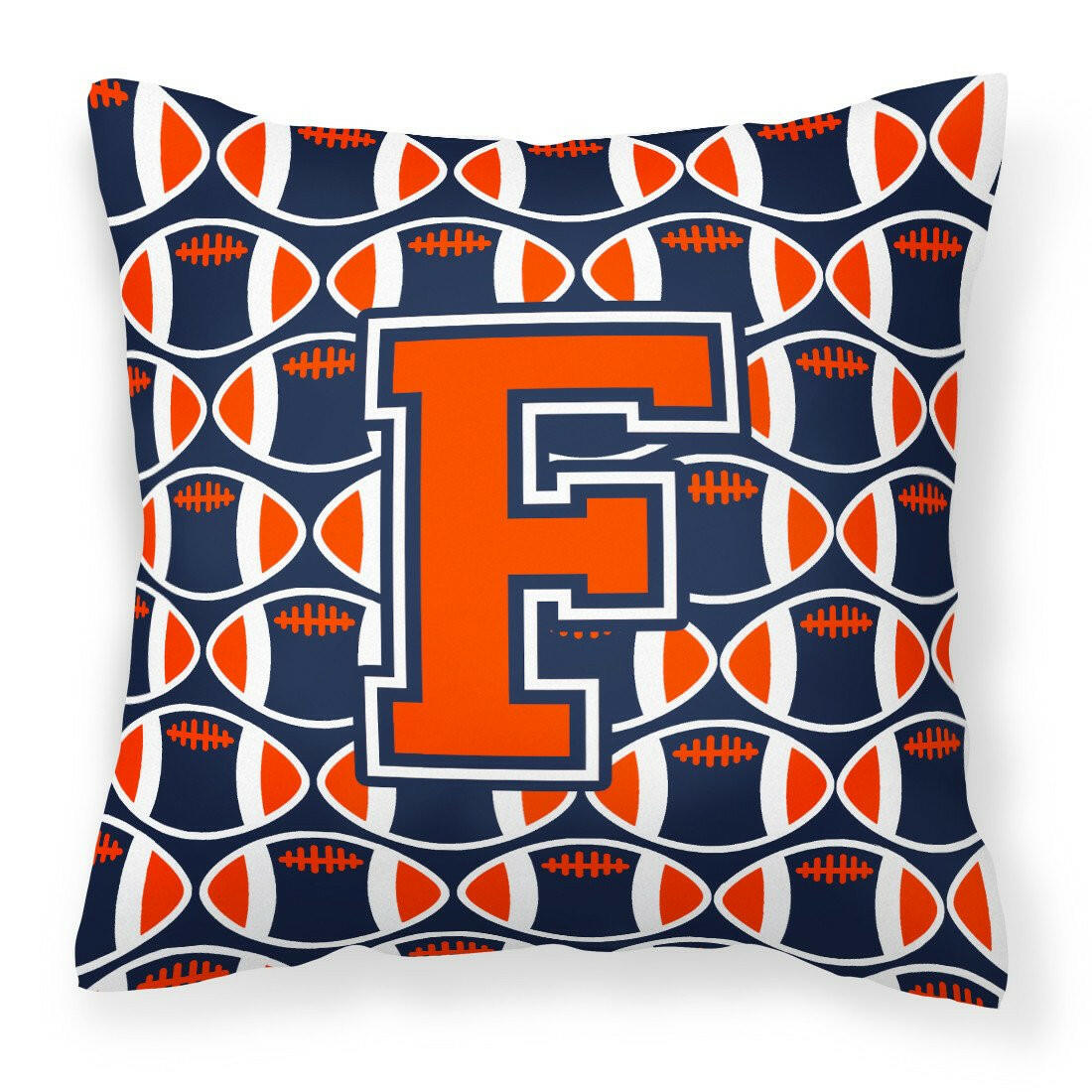 Letter F Football Orange, Blue and white Fabric Decorative Pillow CJ1066-FPW1414 by Caroline's Treasures