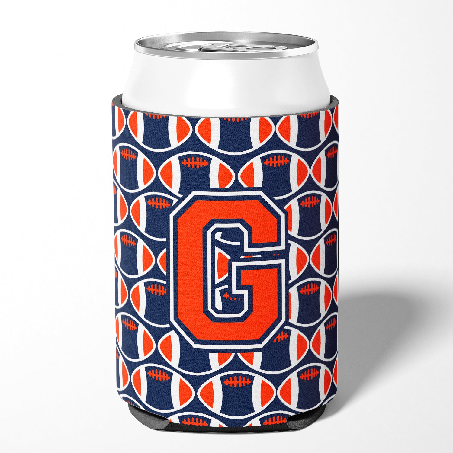 Letter G Football Orange, Blue and white Can or Bottle Hugger CJ1066-GCC.