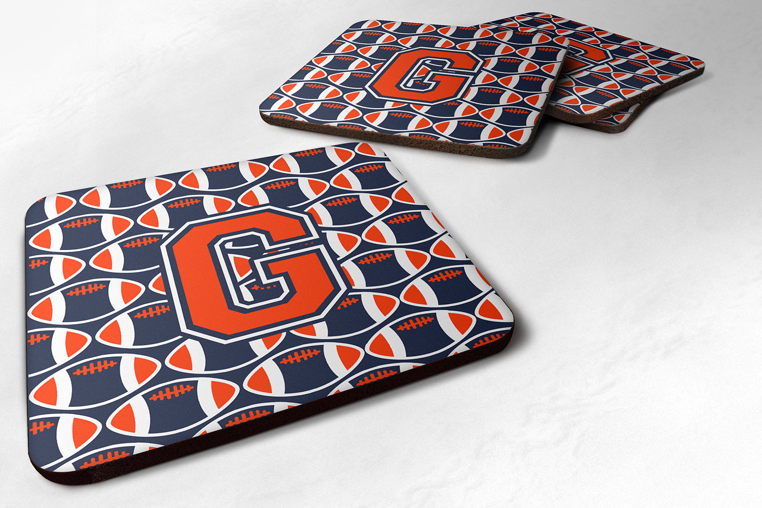 Letter G Football Orange, Blue and white Foam Coaster Set of 4 CJ1066-GFC - the-store.com