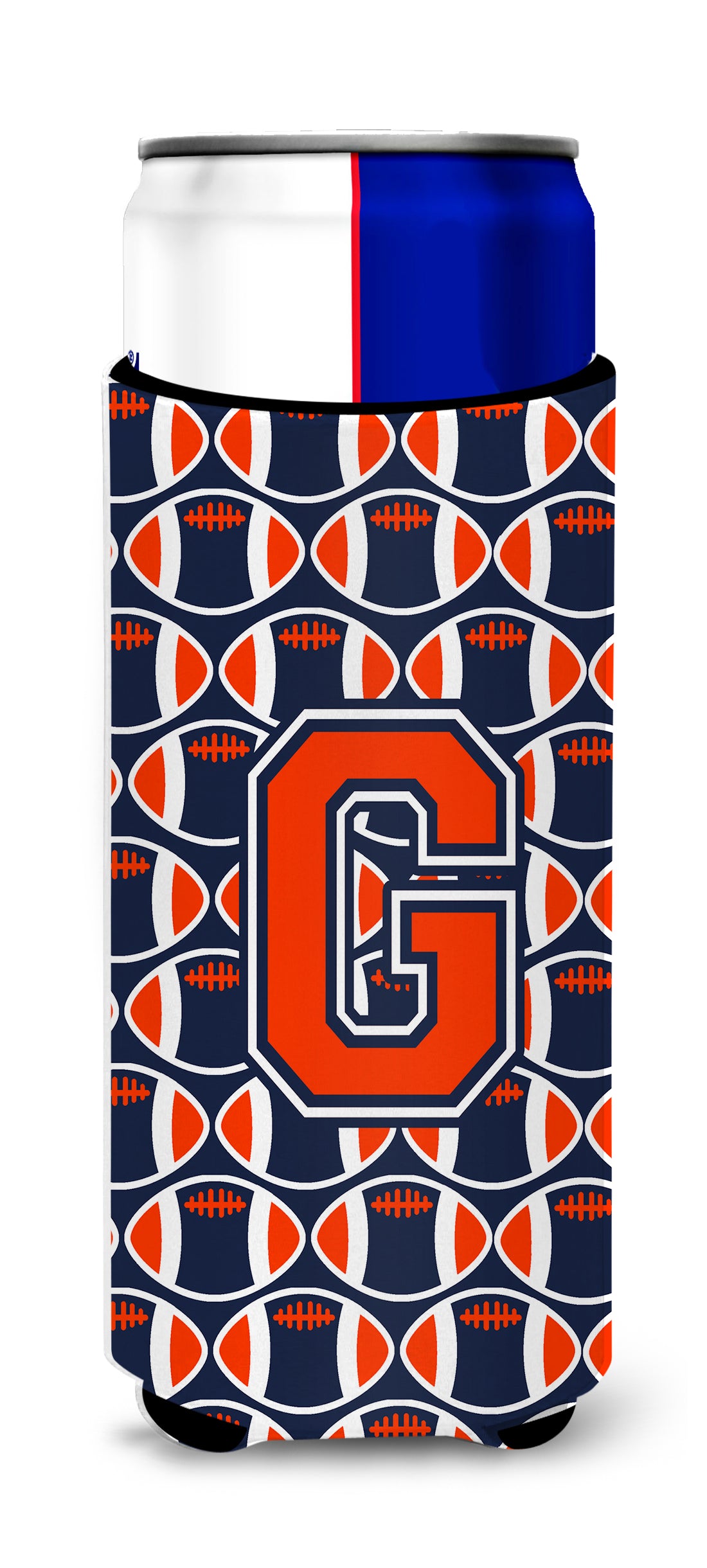 Letter G Football Orange, Blue and white Ultra Beverage Insulators for slim cans CJ1066-GMUK.