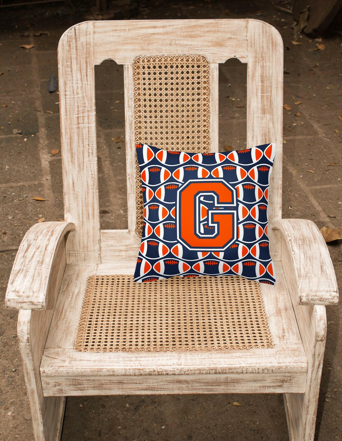 Letter G Football Orange, Blue and white Fabric Decorative Pillow CJ1066-GPW1414 by Caroline's Treasures