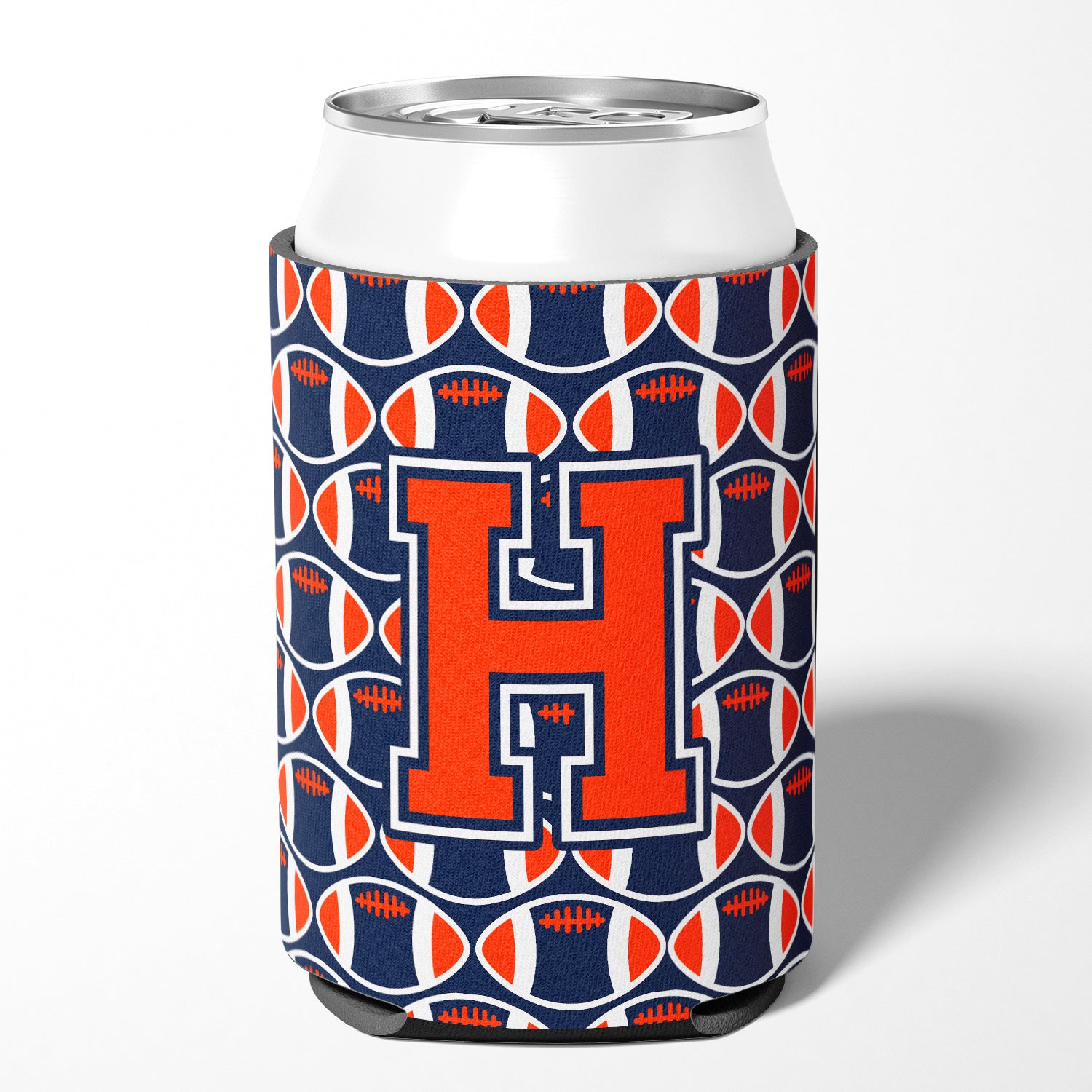 Letter H Football Orange, Blue and white Can or Bottle Hugger CJ1066-HCC.