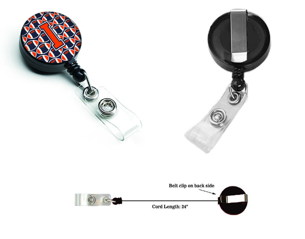 Letter I Football Orange, Blue and white Retractable Badge Reel CJ1066-IBR.