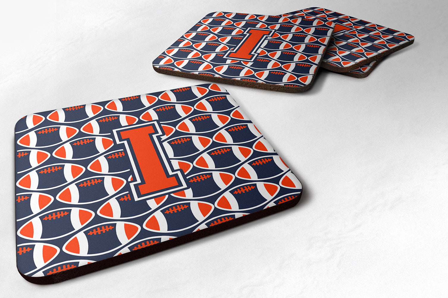 Letter I Football Orange, Blue and white Foam Coaster Set of 4 CJ1066-IFC - the-store.com